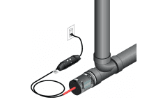 Retro-DWS Plugged into Wall and Inserted into Pipe